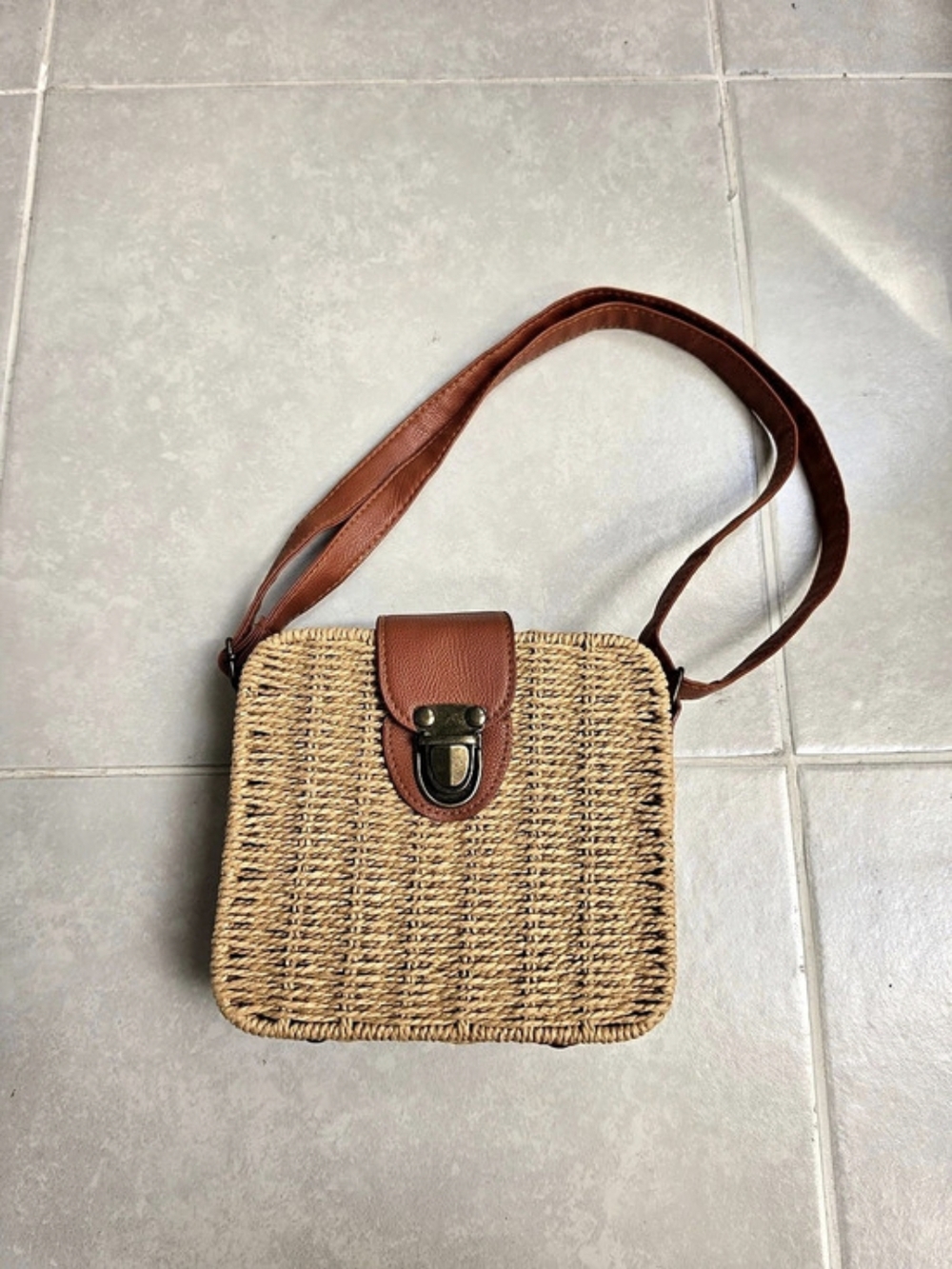 Woven Crossbody Bag in Brown & Beige